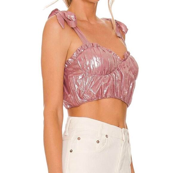 MAJORELLE Tops - Majorelle Carola Bustier Top Womens S Pink Iridescent Tie Strap Coquette Glam